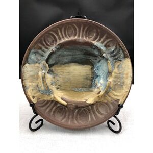 Vtg Pottery Craft 409 Ashtray MCM Brown Blue Cream Drip Glaze Boho Gothic 70s